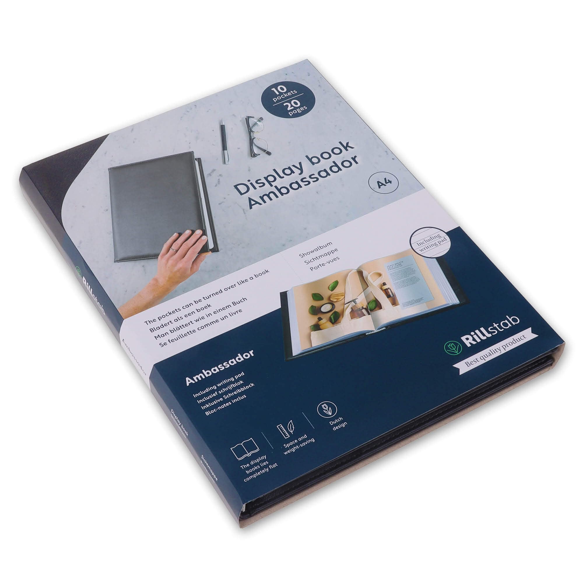 Rillstab RI98014 Ambassadeur Display Book A4, 10 Pockets, Luxury Leatherlook, Black