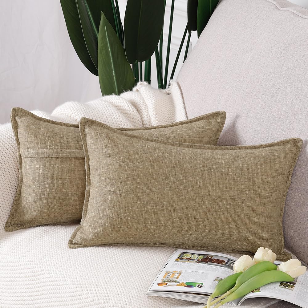Madizz Set of 2 Faux Linen Cushion Covers 12x20 inch, 30x50 cm, Taupe Soft Decorative Couch Pillows for Bed Pillowcases for Sofa Livingroom Home Decor