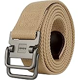 Drizzte Plus Size 39-75'' Mens Belt Double Ring Canvas Web Fabric Belt Casual Work Tactical Black