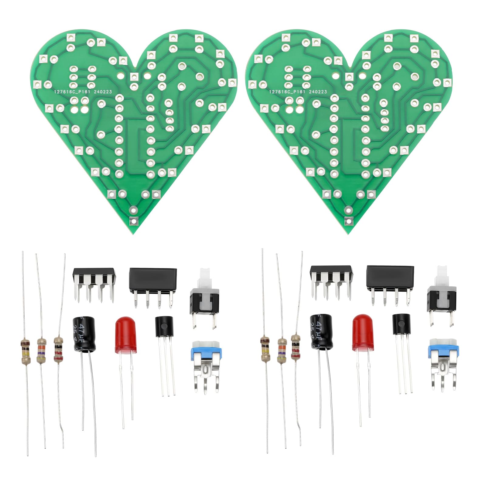 Be In Your Mind 2pcs Soldering Practice Kit Heart Shaped LED Flashing Lights Soldering Project Electronics DIY Solder Kit for Teaching and Creative Gifts Red
