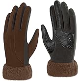 Jökulríki Women's Fleece Gloves Warm Winter Stretch Touchscreen Glove Microsuede with Faux Fur Cuff for Cold Weather