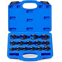 Orion Motor Tech Crowfoot Wrench Set for 8 to 24 mm Flare Nuts, Crowfoot Flare Nut Tool Kit, 15 Piece Large & Small Metric Wr