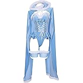 MEOWCOS Women's Bodysuit Queen Cosplay Costume Halloween Christmas Bodysuit Cape Set with Crown Cloak Gloves Socks
