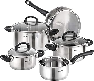 Karcher Topfset Mia aus Edelstahl, Kochgeschirr Induktion-Kochtopf-Set, Töpfe mit Glasdeckel / Pfanne / Stielkasserolle, 5-teilig