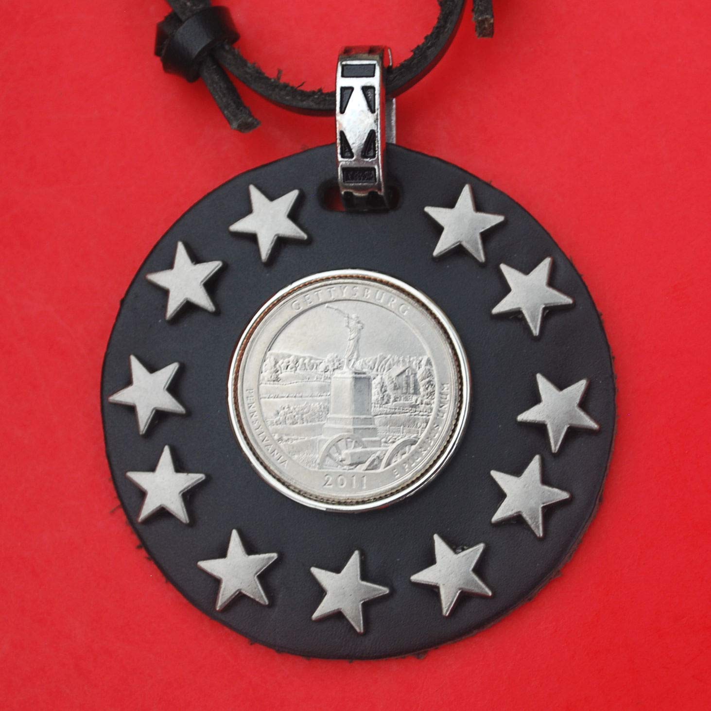 Amazon Com Us 2011 Pennsylvania Gettysburg National Military Park Quarter Bu Uncirculated Coin Genuine Black Leather Necklace America The Beautiful Handmade