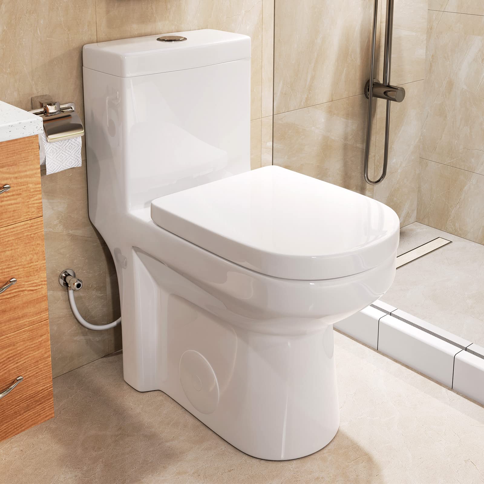 HOROW Compact One-Piece Toilet – 12" Rough-In, Dual Flush, Soft-Close Seat, 25" Long, Ideal For Small Bathrooms