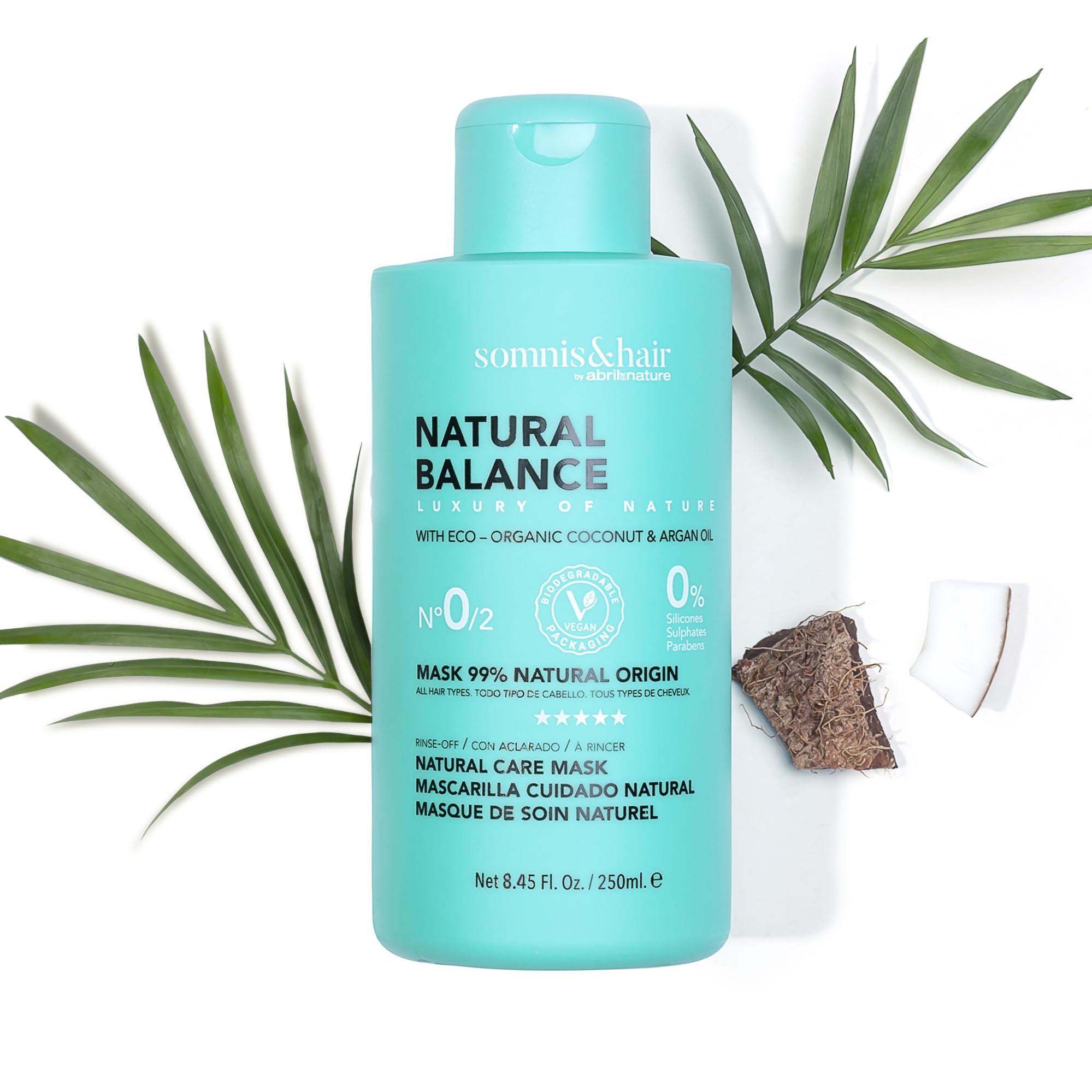 somnis&hair - Natural Balance Hair Mask 99% Natural - Deep Hydration and Nutrition - Hair Repair and Anti-Frizz - Sulfate, Paraben, and Silicone-Free - Vegan - 250 ml