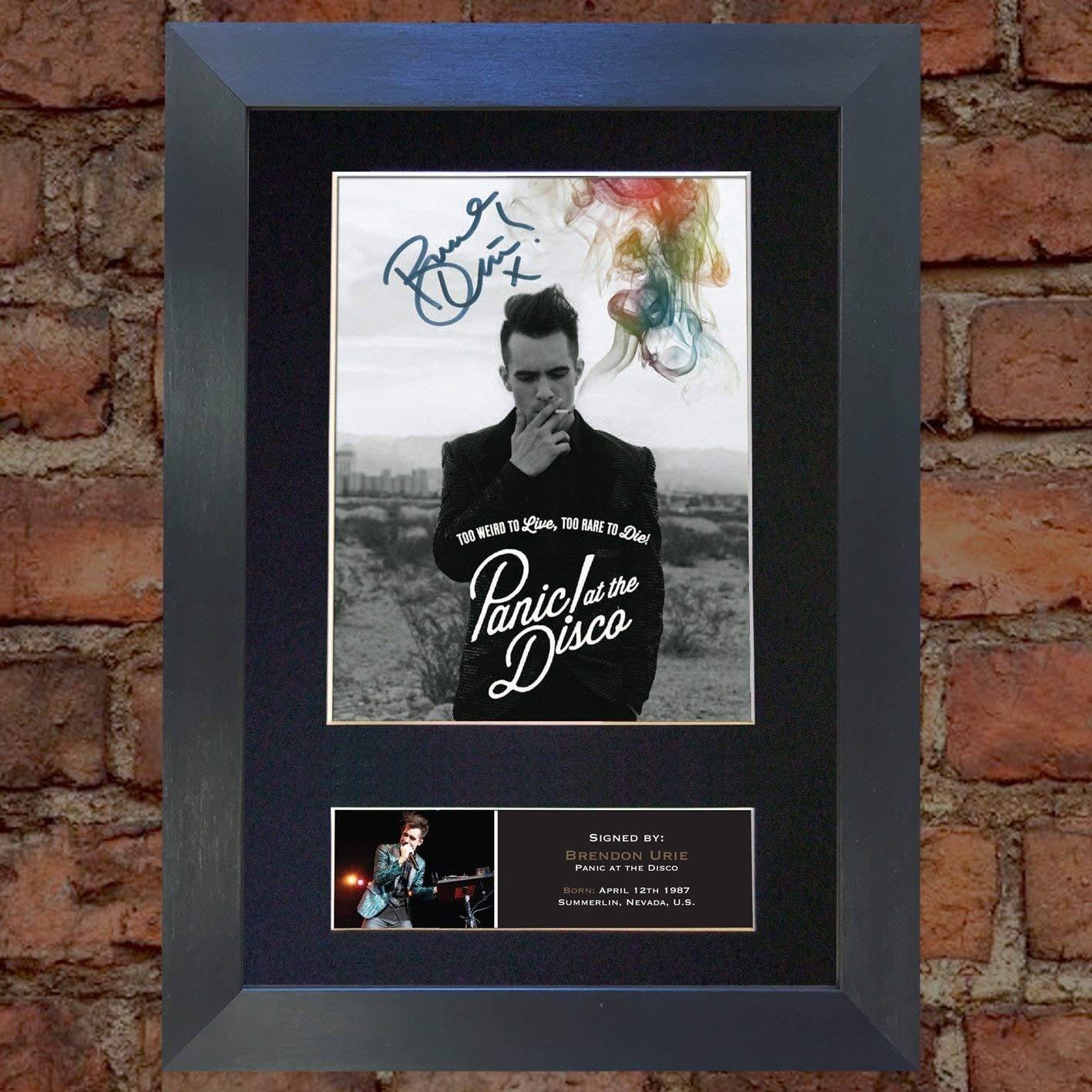 BRENDON URIE Panic At The Disco Signed Autograph Mounted Photo Reproduction PRINT A4 Very Rare (297 x 210mm) #445 (Black Frame)