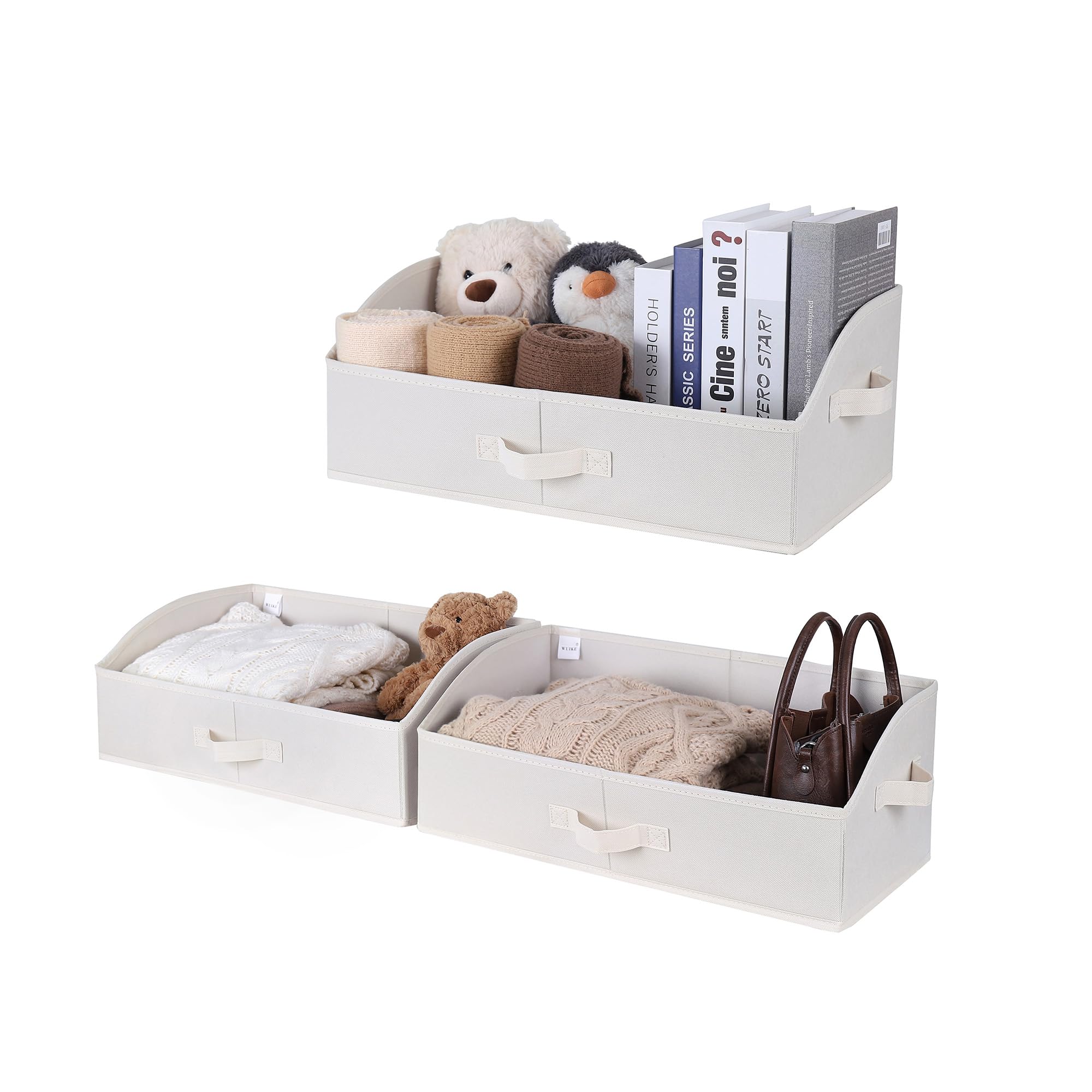 Photo 1 of WUIKE 3 Pack Extra Large Closet Storage Bins with Handles, Fabric Trapezoid Storage Binsr for Organizing Clothes, Sheets, Blankets, White & Beige