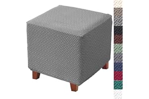 BIFAUNVOGEL Bifaun Vogel Ottoman Cover Square Jacquard Stretch Ottoman Slipcovers Thick Folding Storage Covers Square Footstool Protector with Elastic Bottom for Living Room S in Light Gray
