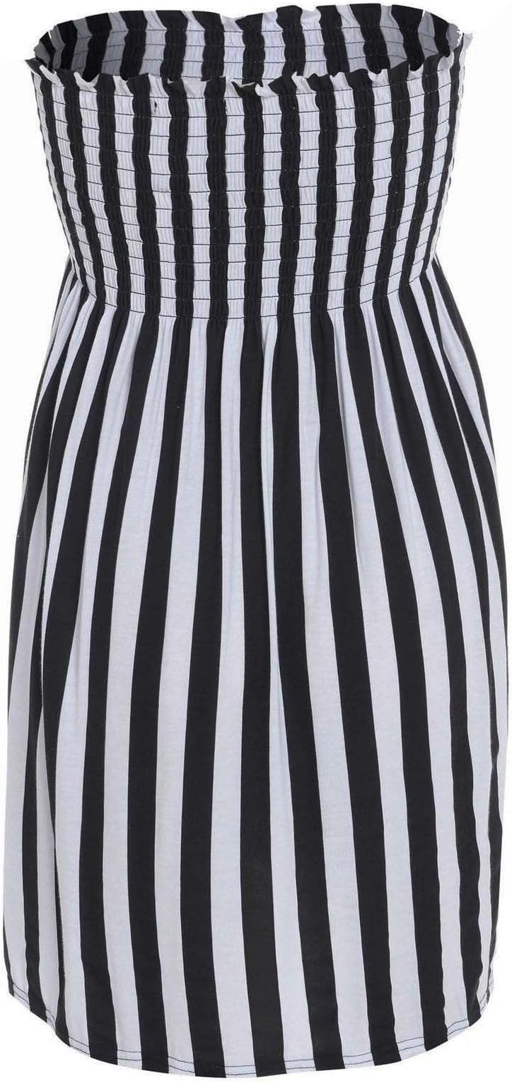Womens Ladies Plus Size Printed Sheering Boobtube Strapless Top Vest Dress 8 22 (UK 20-22, Stripe Print)