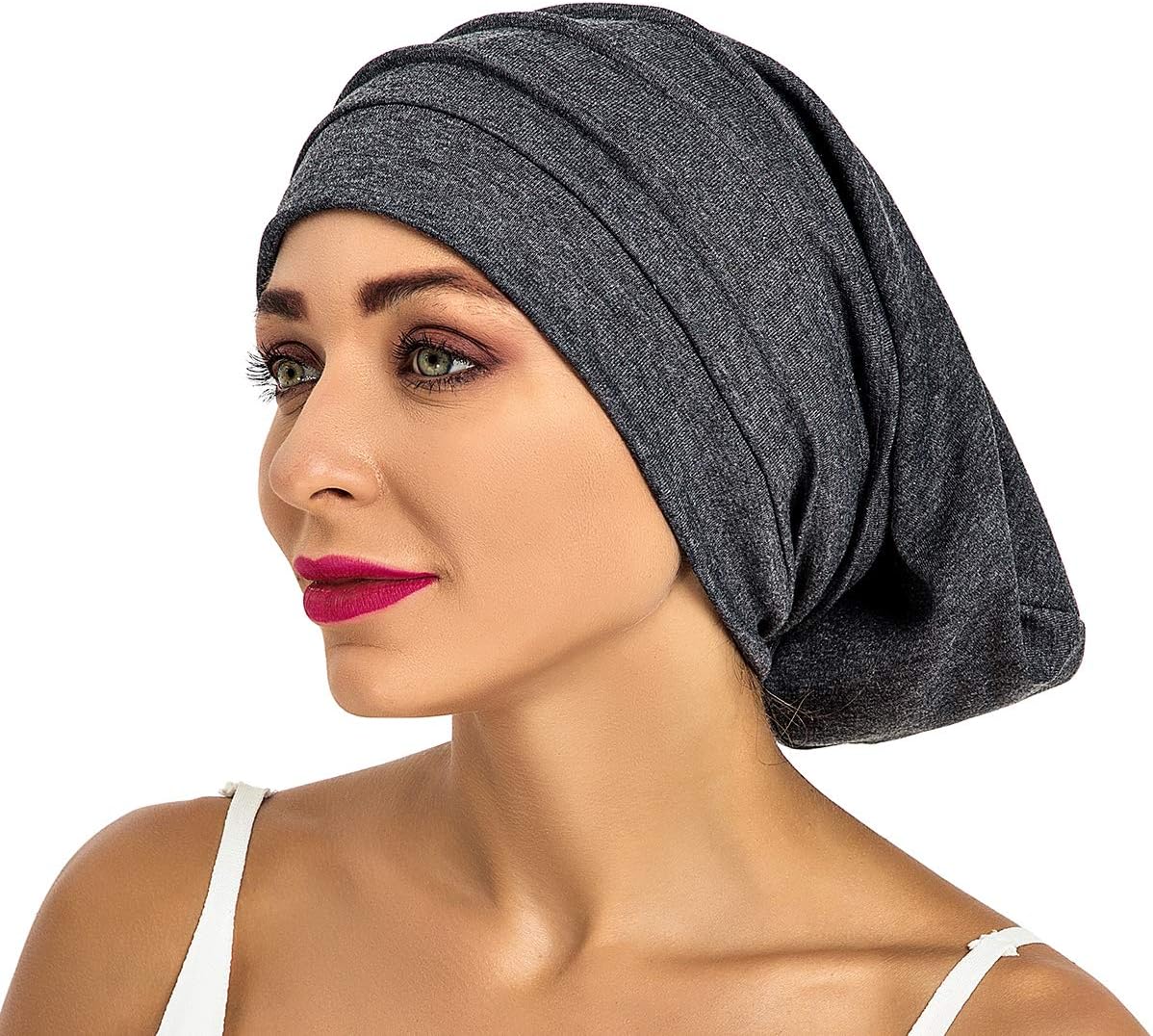 Slouchy Satin Lined Sleep Cap Women Double Layer Beanie Hat for Curly Hair of SUREPOCH