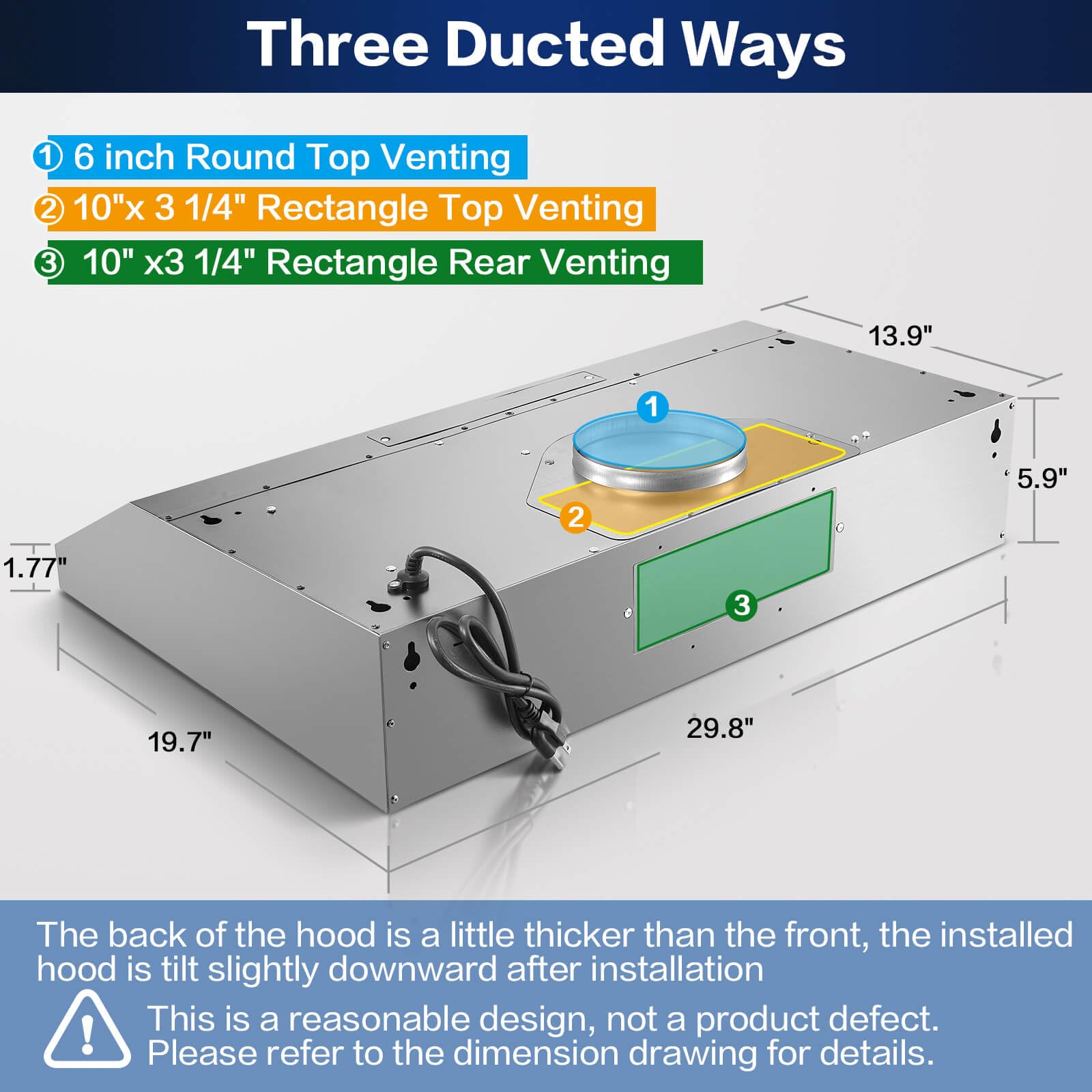 SNDOAS Range Hood 30 inch Under Cabinet,Stainless Steel Ducted/Ductless Range Hood 30 inch,3 Venting Ways Stove Hood,700 CFM Kitchen Vent Hood with 3 Speed Exhaust Fan,Push Button Control