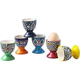 HENXFEN LEAD Boho Ceramic Egg Cups Set of 6, Holders for Boiled Eggs | Assorted Patterns, Ideal for Soft-Boiled or Hard-Boiled Eggs, Breakfast, Brunch &amp; Easter, Microwave &amp; Dishwasher Safe