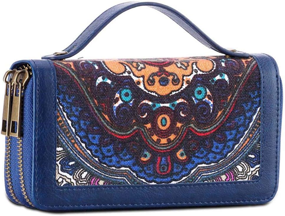 Double Zipper Long Clutch Wallet Cellphone Wallet for Women with Hand Strap for Card, Cash, Coin, Bill