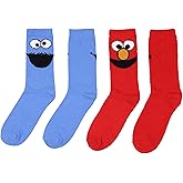 Bioworld Sesame Street Socks Cookie Monster And Elmo Character Adult Fuzzy Plush Crew Socks 2 Pack For Women Men