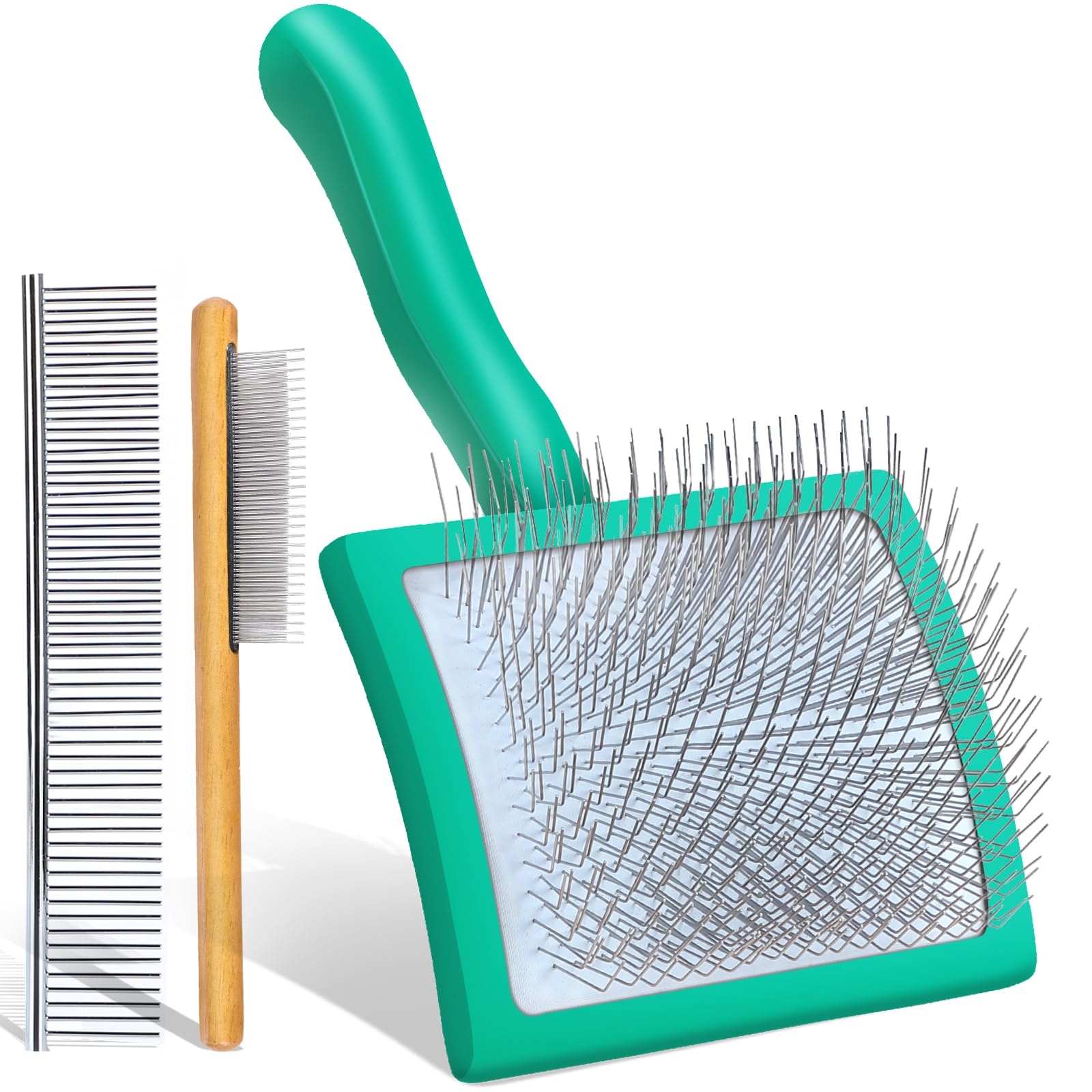 COZYGIFT Dog Slicker Brush for Dogs, Long Hair Doodle Brush, Best Wooden Grooming Tools for Poodles Goldendoodles, Labradoodles, Large Long Pins and Pet Comb, Green — image 1