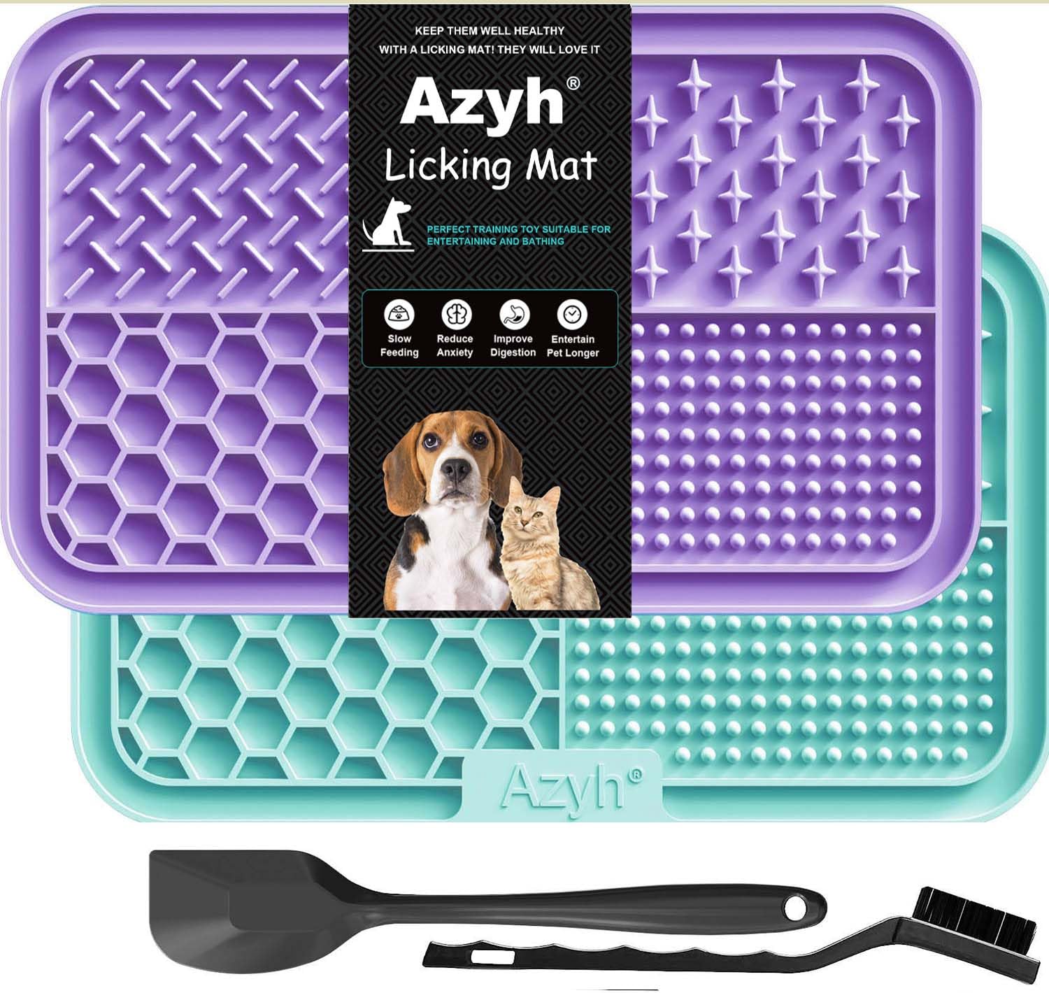 Azyh Lick Mat for Dogs and Cats, 2 Pieces, Slow Feeding, Licking for Large Dogs and Puppies, Anxiety Relief, Dog Toy, Feeding Mat for Butter, Yogurt, Peanuts, 25 * 15cm
