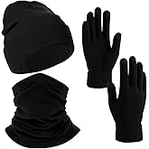 Womens Winter Hat Scarf Gloves Set, Thick Beanie Glove Neck Warmer for Women Men, Warm Winter Stretchy Knit Gloves Hat