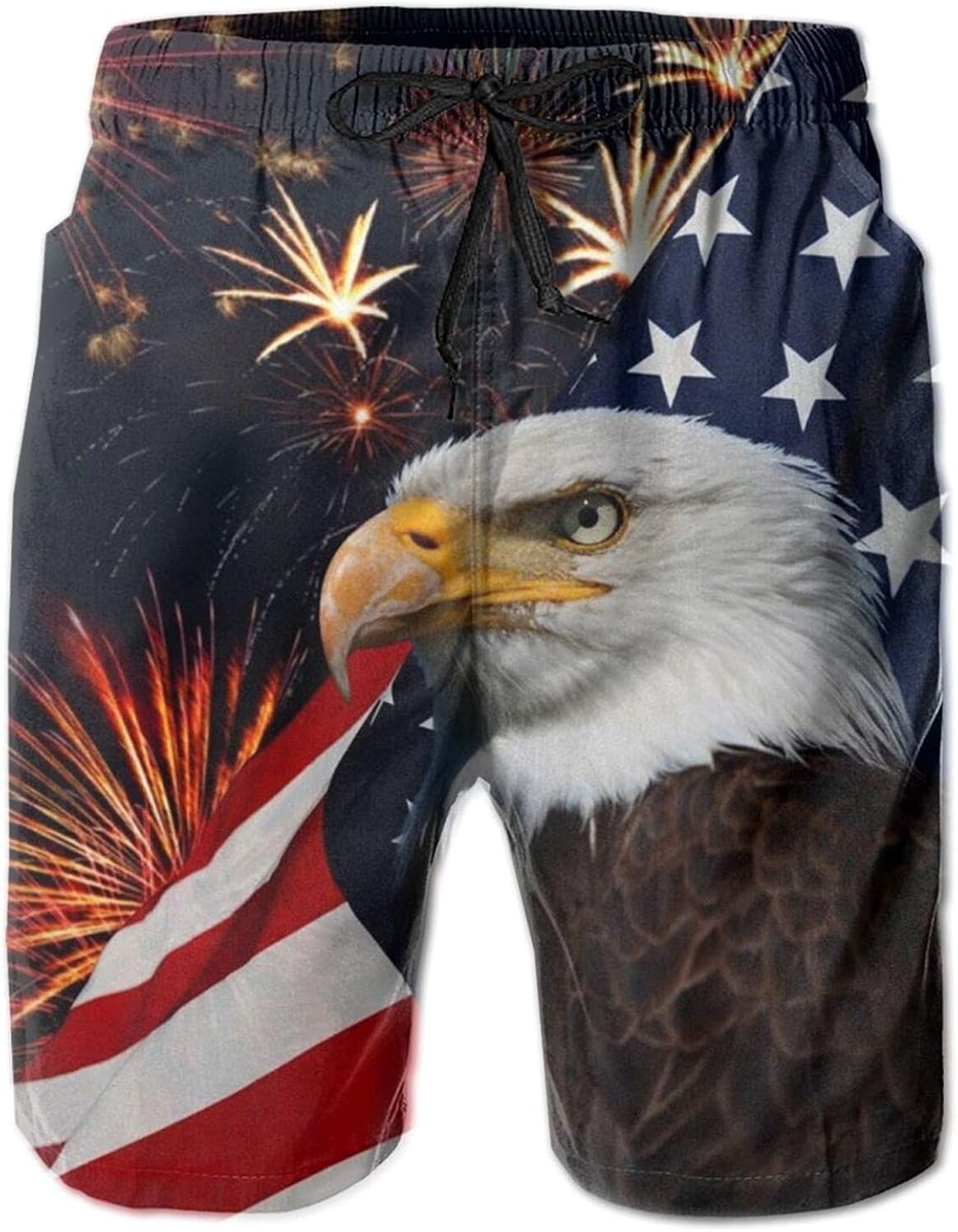 America Bald Eagle Flag Men's Swim Trunks Quick Dry Beach Shorts