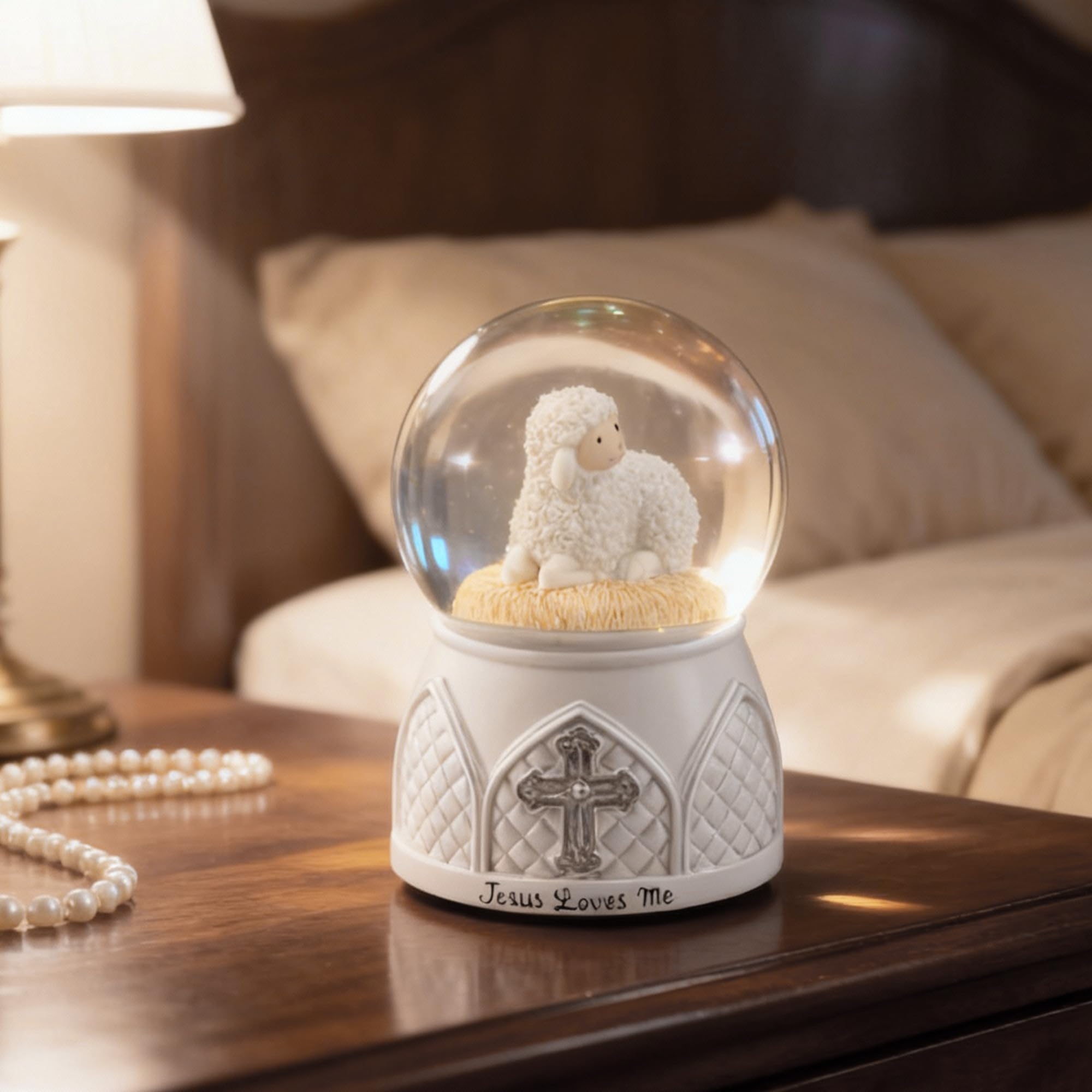Jesus Loves Me Snow Globe with Music – Christian Lamb Figurine, Religious Musical Ornament, LED Light & Snow Effect, Faith Gift for Baptism, Confirmation & Home Decor