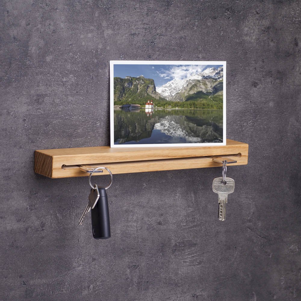 WOODS Wooden Key Rack - Handmade in Bavaria - Oak Key Holder with Shelf