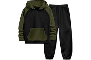 NECIOUS Boys Clothes 2 Piece Long Sleeve Quarter Zip Hoodie Sweatshirt and Sweatpants Fall Winter Sweatsuit 6-12Y