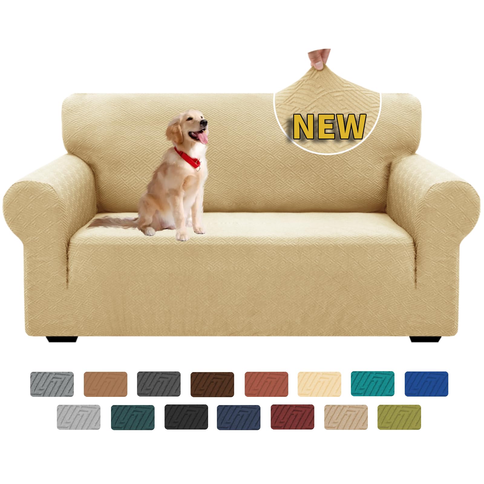 XINEAGE 2 Seater Stretch Sofa with Armrests for the Living Room, Universal Cover, Non-Slip for Dogs and Pets, Beige — image 1