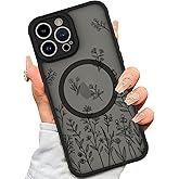 AIGOMARA Magnetic Case for iPhone 13 Pro Max [Compatible with MagSafe] Cute Black Flower Floral for Women Girls Soft TPU Bumper Hard PC Back Anti-Fall Shockproof Protective Slim Cover