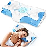 SLIPINSUN Cervical Neck Pillow for Neck Pain Relief, Memory Foam Pillow, Contour Bed Pillow for Sleep, Unscented, Ergonomic Orthopedic Neck Support Pillow for Stomach Sleepers, White