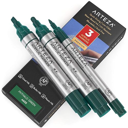 Arteza Acrylic Paint Markers, Pack of 3, A605 Phthalo Green,