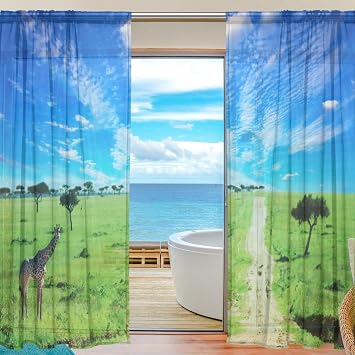 Amazon De Ffy Go Sheer Voile Fenster Vorhang Afrika Landschaft