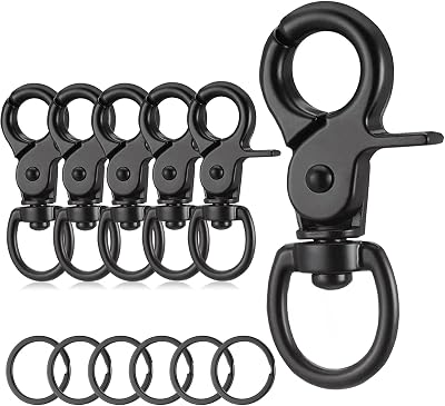 Fentar 6Pcs Heavy Duty Dog Lead Clips Zinc Alloy 360° Swivel Snap Hook Black