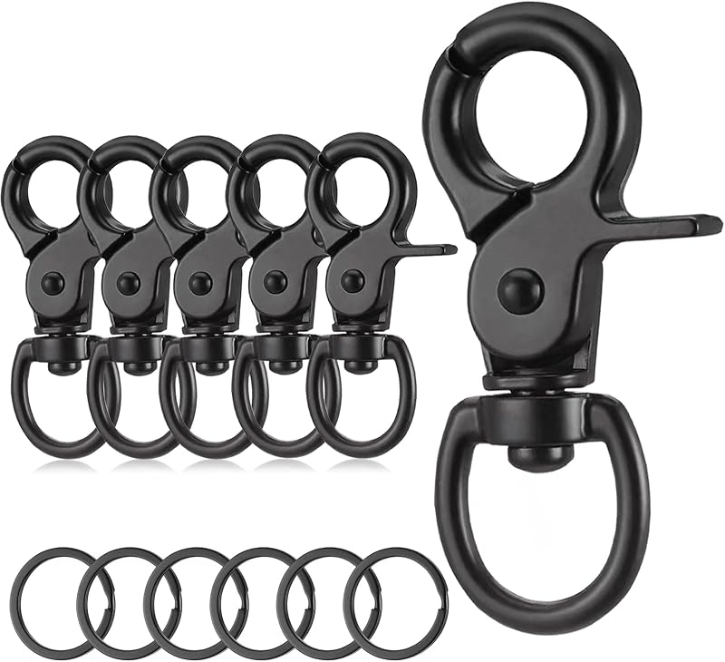 Fentar 6Pcs Heavy Duty Dog Lead Clips Zinc Alloy 360° Swivel Snap Hook Black