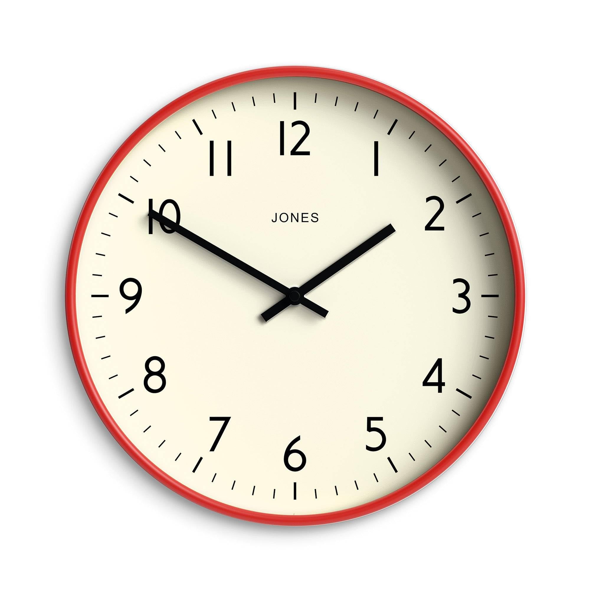 Jones Clocks® Studio wall clock | Modern round clock | 30cm | Red | Easy to read numbers | Versatile design for kitchen, living room or office — image 1
