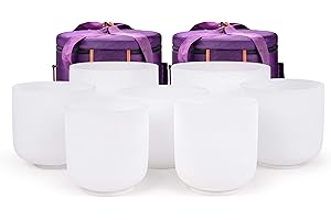 TOPFUND 6-10" Chakra Set of 7 Crystal Singing Bowls with Carrying Cases and Singing Bowl Mallets