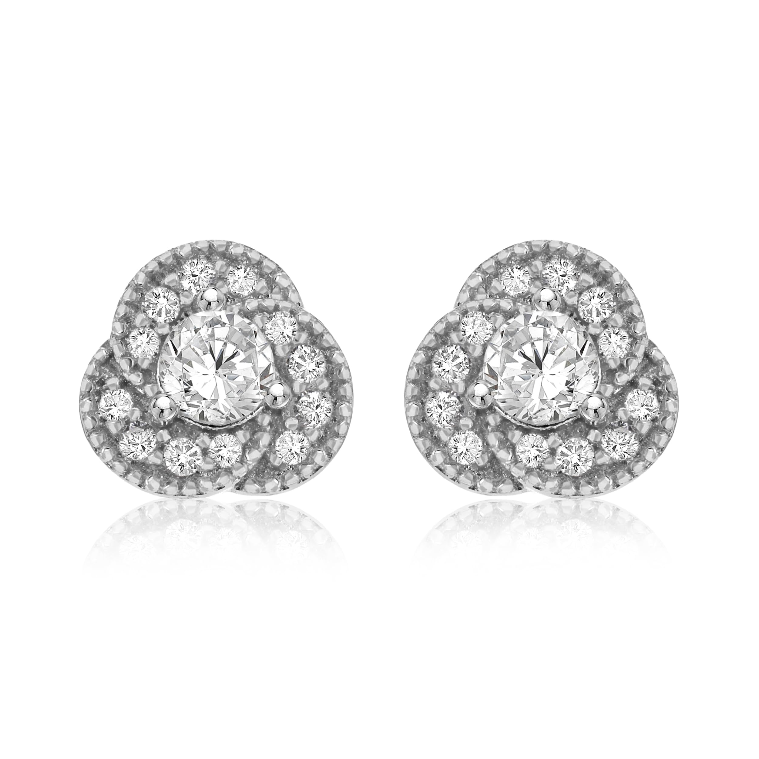 Tuscany Silver Women's Sterling Silver Rhodium Plated Cubic Zirconia Knot Stud Earrings