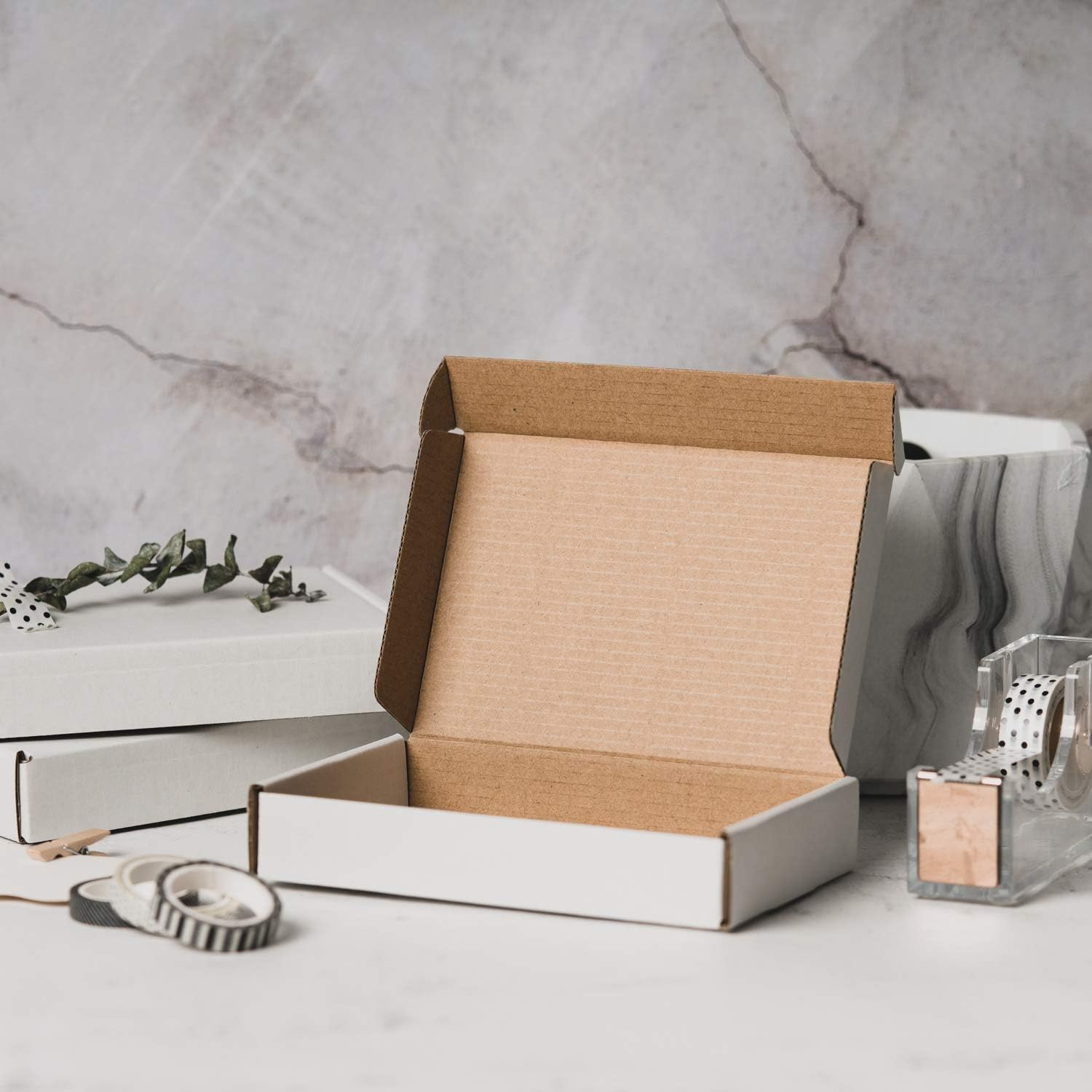 RUSPEPA Recyclable Corrugated Box Small Box Mailers - Cardboard Box Perfect for Shipping Small Mobile Phone Case - 6" x 4" x 1" - 50 Pack - White : Office Products