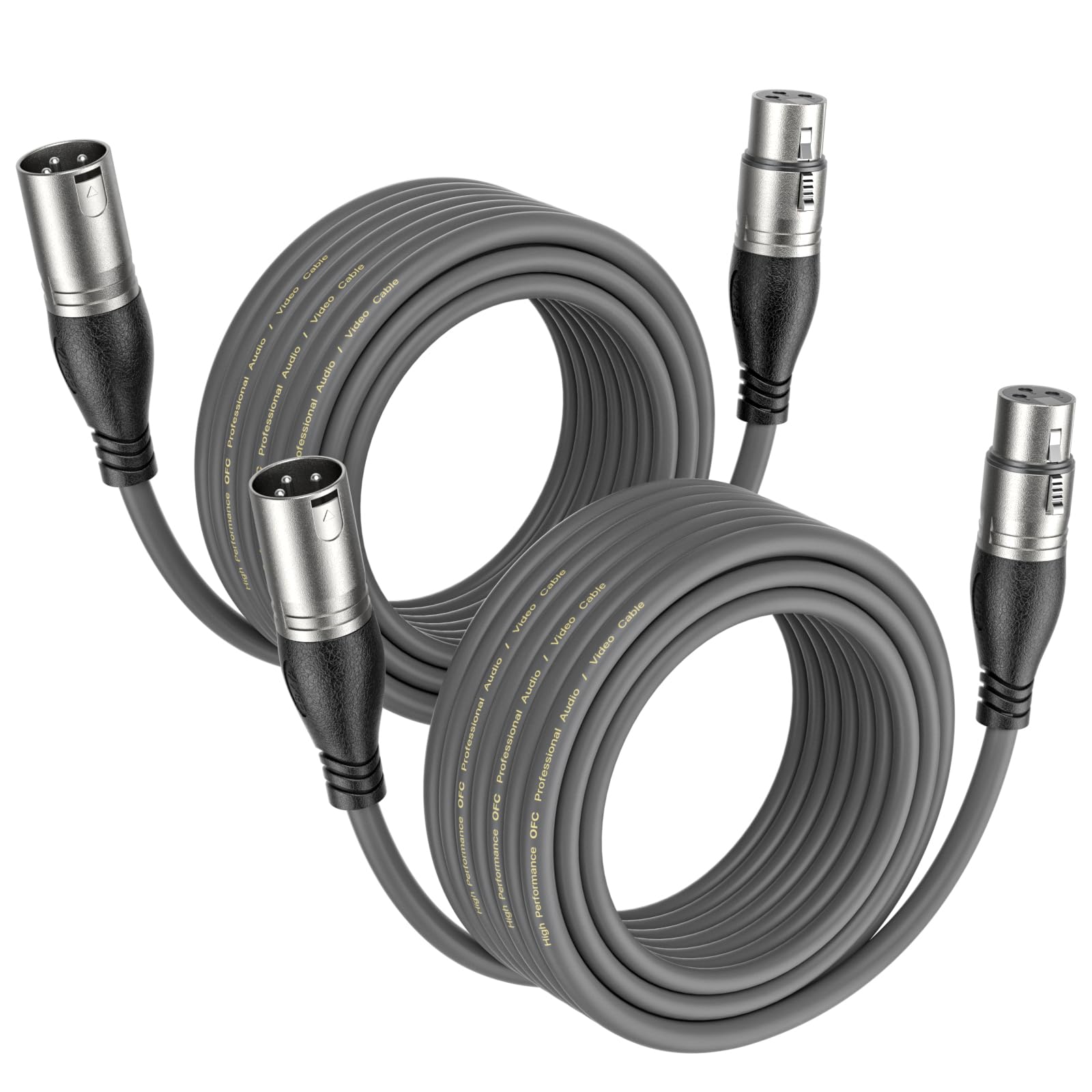 NUOSIYA XLR Cable 10m - 2 Pack Balanced Microphone Cable, 3 Pin Male to Female Extention Cord, XLR Cables for Mic, Mixer, Speaker System, Phantom Power, Grey — image 1