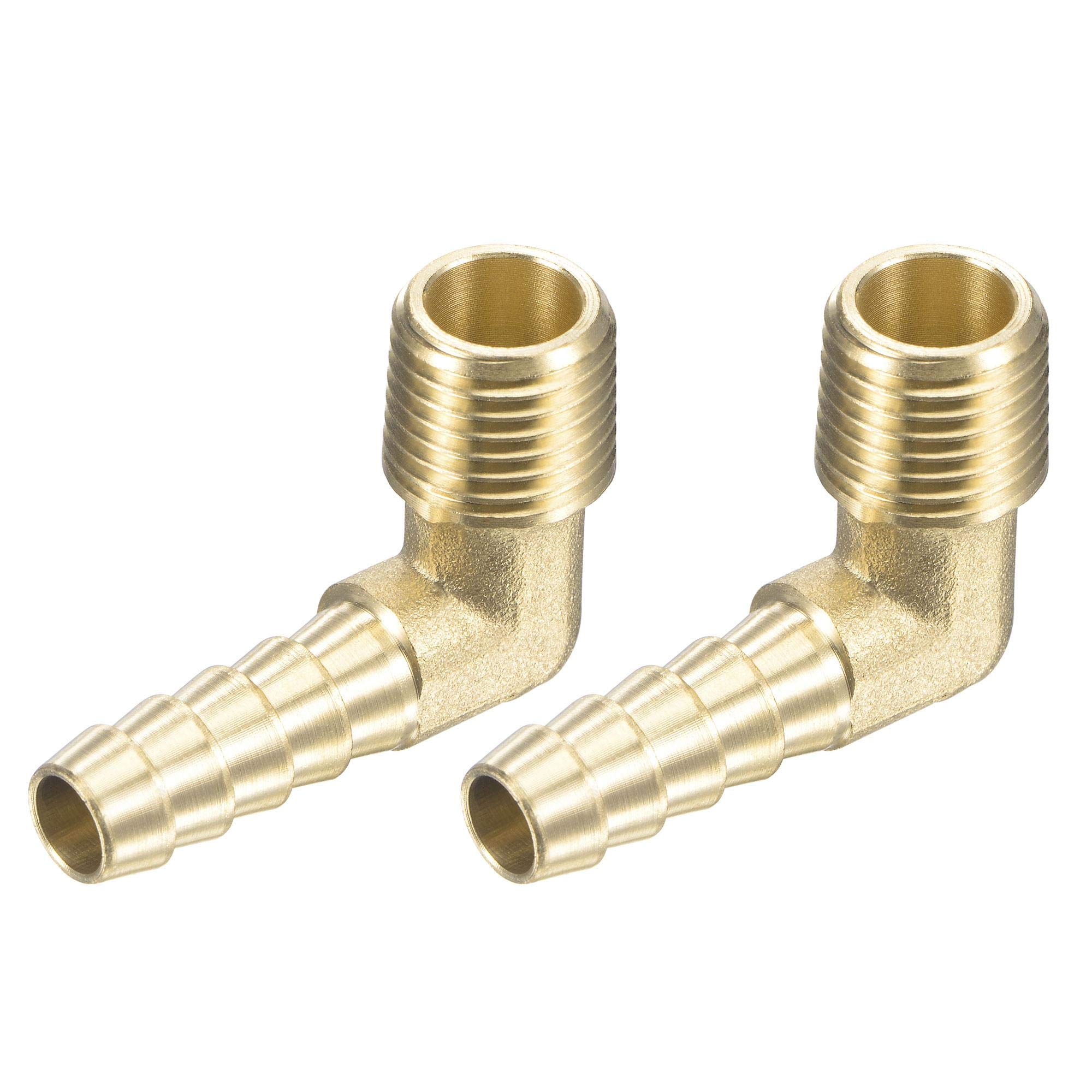 sourcing map Brass Hose Barb Fitting Elbow 5/16 Inch x 1/4 NPT Male Thread Right Angle Pipe Connector, Pack of 2