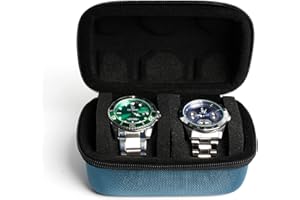 RIGICASE 2 slots watch travel case roll, Portable watch carry storage organizer box with soft foam pillows snug fit all size watches up to 60mm face
