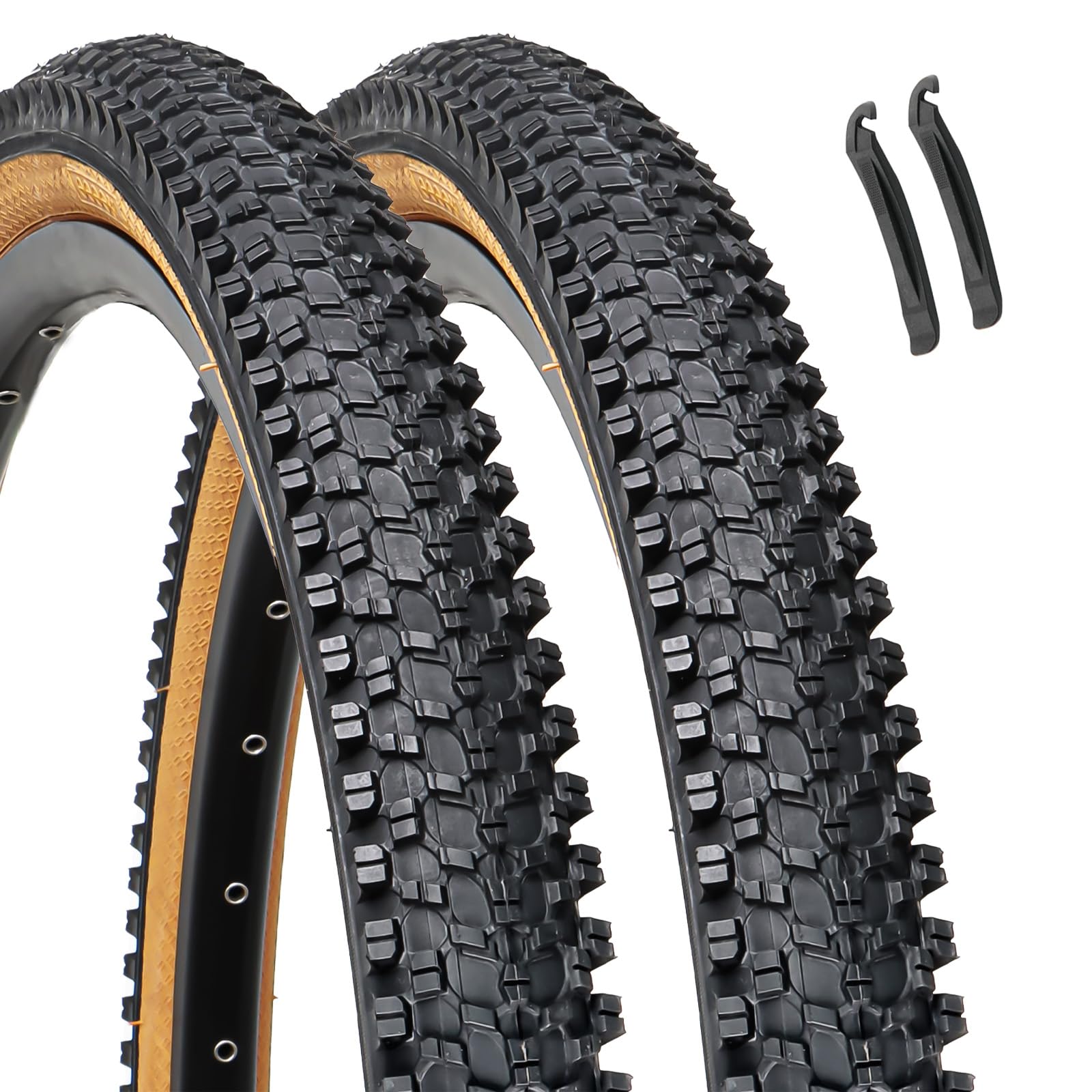 2-Pack 26-inch Mountain Bike Tires: Hycline 26x1.95 inch (54-559mm) 60TPI Folding Replacement Puncture-Resistant Bicycle Tires with Pair Tire Levers for MTB Off-Road Bike Image