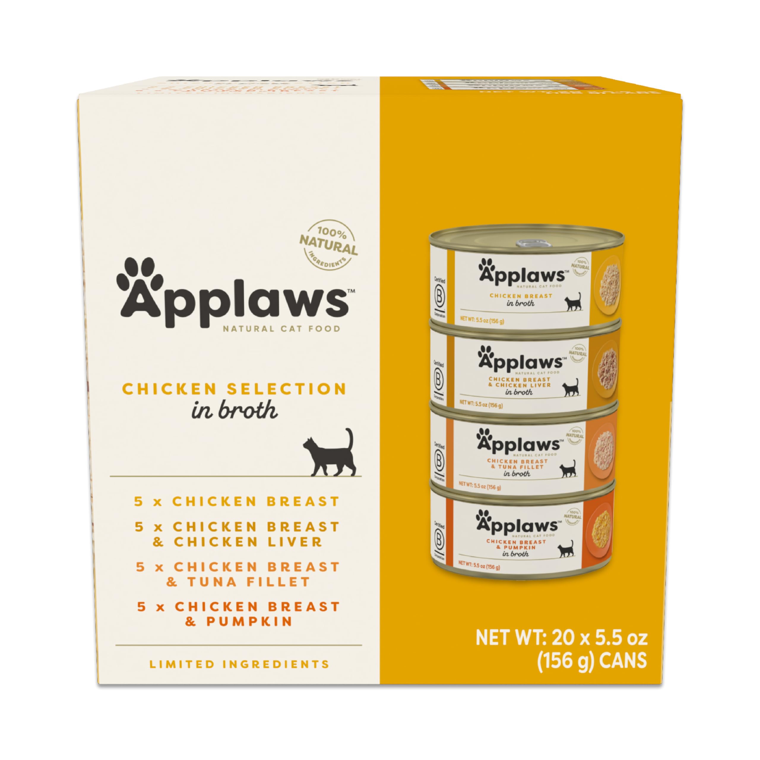 Photo 1 of *****BB 11\19]2027******  Applaws Natural Wet Cat Food in Broth, Limited Ingredient Canned Wet Cat Food, No Additives, Made with Natural Ingredients, Chicken Selection in Broth Cans (20 x 5.5 oz Cans)