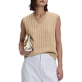 Locachy Women's Vintage Loose V Neck Sleeveless Cable Knit Preppy Style Pullover Sweater Vest