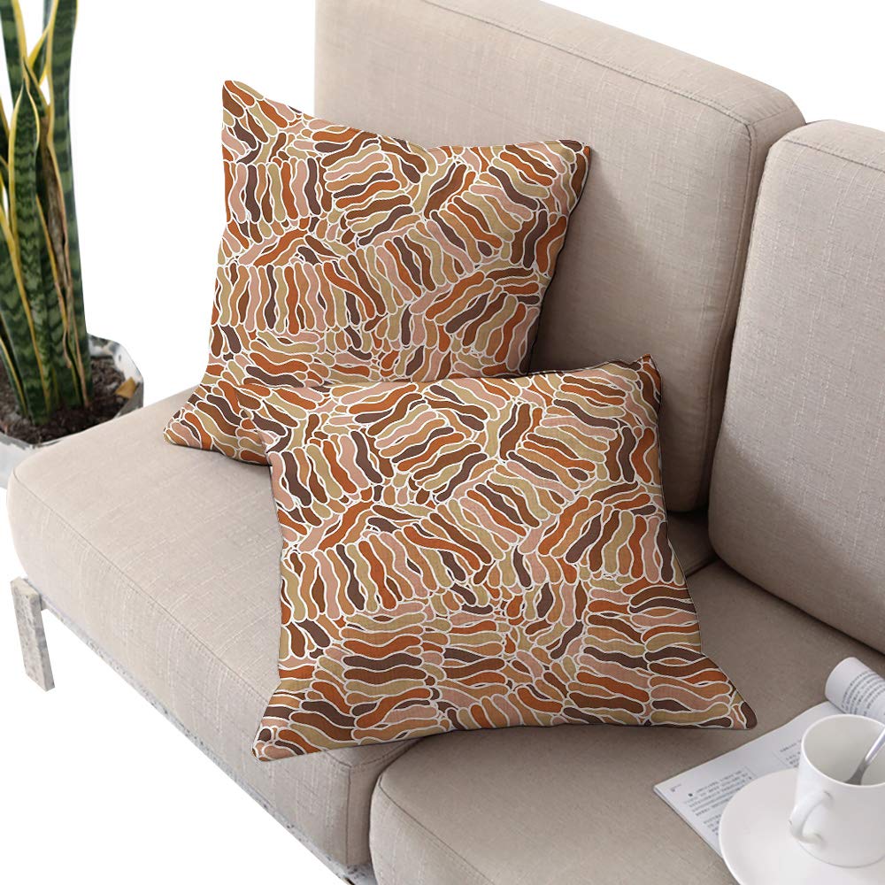 Alexandear Tan and Brown Square Pillowcase Covers,Hand Drawn Style Abstract Waves Pattern Intersecting Tangled Structure Print Multicolor W16 xL16 2pcs Cushion Cases Pillowcases for Sofa Bedroom Car