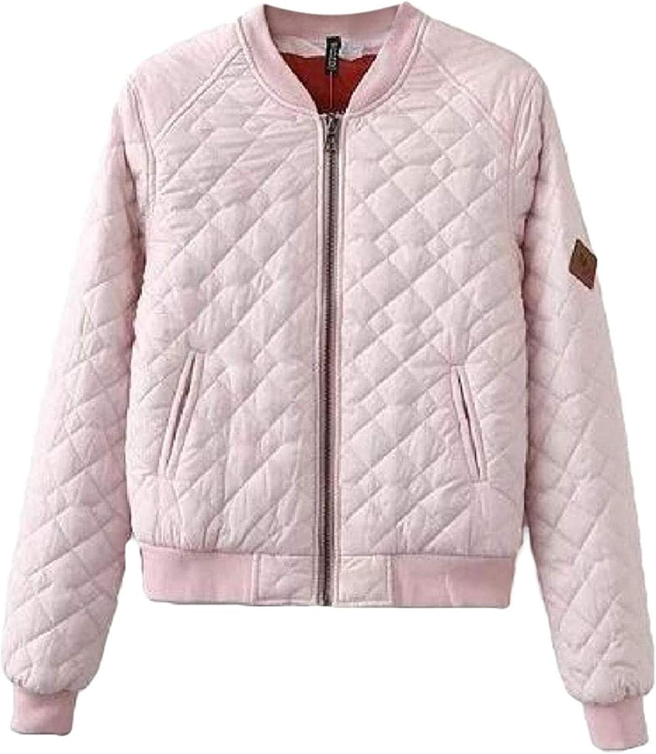 Women's Quilted Casual Long Sleeve Jacket with Pockets Zip Up Tops
