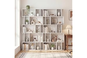 SILKYDRY 5-Tier Geometric Bookcase, S-Shaped Bookshelf with 10 Open Storage Cubes, Modern Room Divider Shelves, 62” Tall Deco
