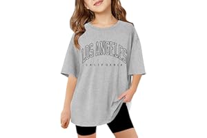 Oversized Tops for Kids Girls 2025 Summer Trendy Letter Print Crewneck Short Sleeve T-Shirts Girls Preppy Athletic Tees 3-14Y
