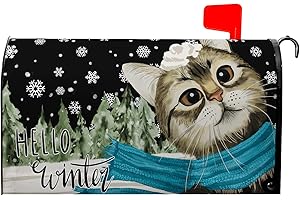 Dacawin Hello Winter Cat Magnetic Mailbox Covers Standard Size 21x18 Inch Snowflakes Pine Tree Post Box Mailbox Wraps Cute Cat Cover Outdoor Decor for Garden Yard