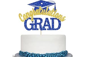 CALARJETA Congratulations Grad Cake Topper, Congrats Grad Cake Decorations, Class of 2025 Party Decor, High School/College/University Graduation Party Decorations (Blue and Gold)